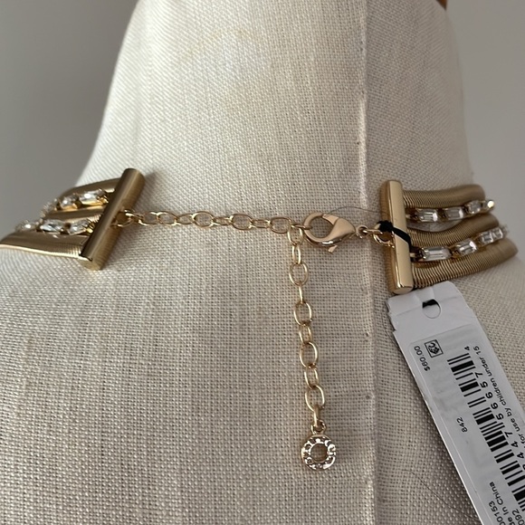 ANNE KLEIN 5 strand gold-tone crystal Chocker necklace with extender snake chain - Picture 6 of 12